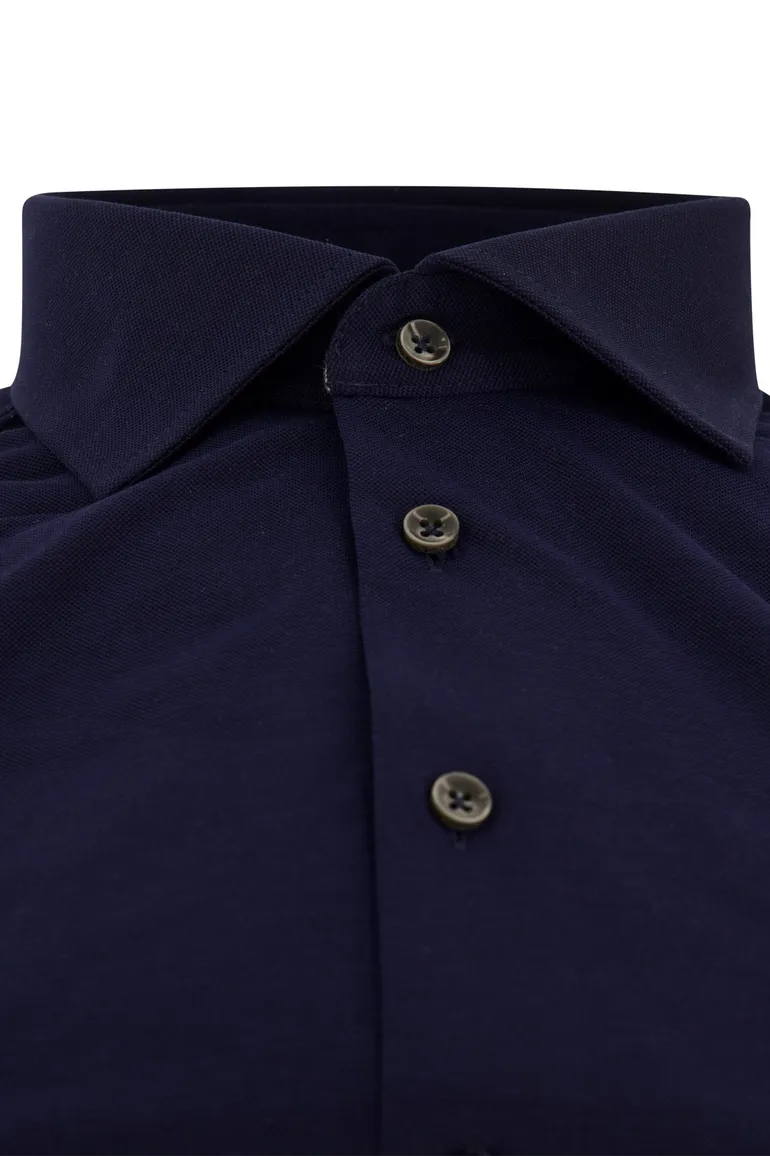 Ledub mouwlengte 7 overhemd Modern Fit donkerblauw knitted