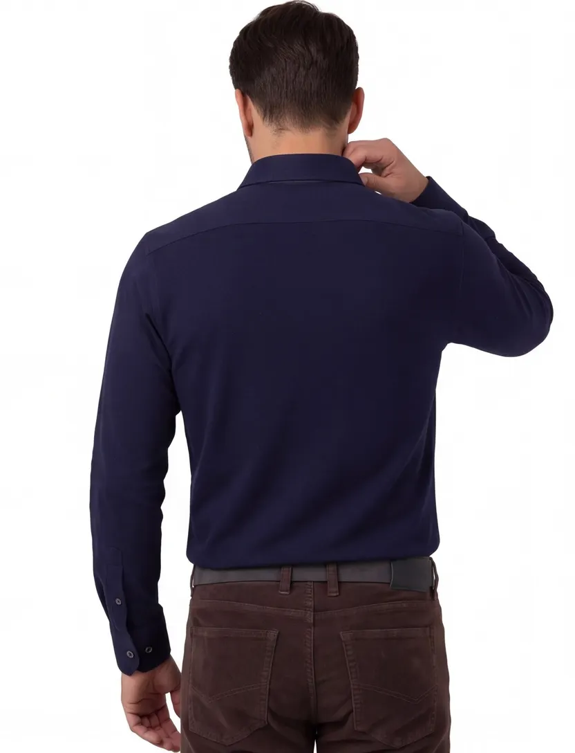 Overhemd mouwlengte 7 Modern Fit donkerblauw knitted