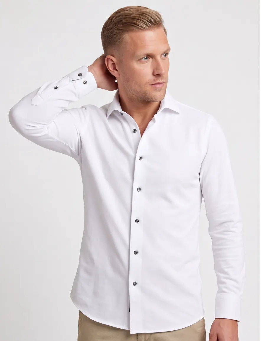 Ledub zakelijk overhemd mouwlengte 7 Modern Fit wit effen