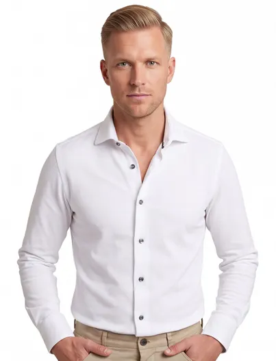 Ledub Ledub zakelijk overhemd mouwlengte 7 Modern Fit wit effen