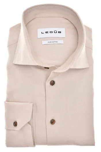 Ledub Ledub Modern Fit New overhemd beige 100% katoen