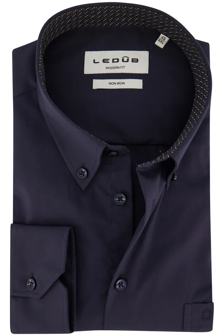 Strijkvrij Ledub Modern Fit overhemd donkerblauw