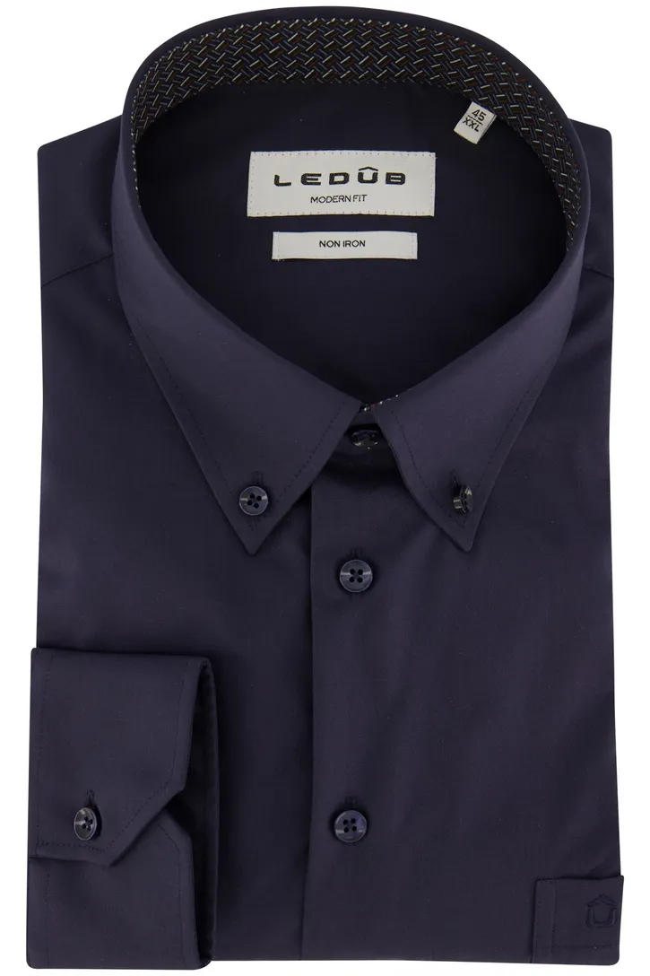 Strijkvrij Ledub Modern Fit overhemd donkerblauw