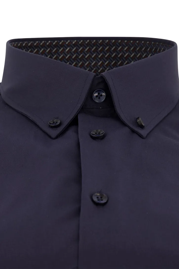 Strijkvrij Ledub Modern Fit overhemd donkerblauw