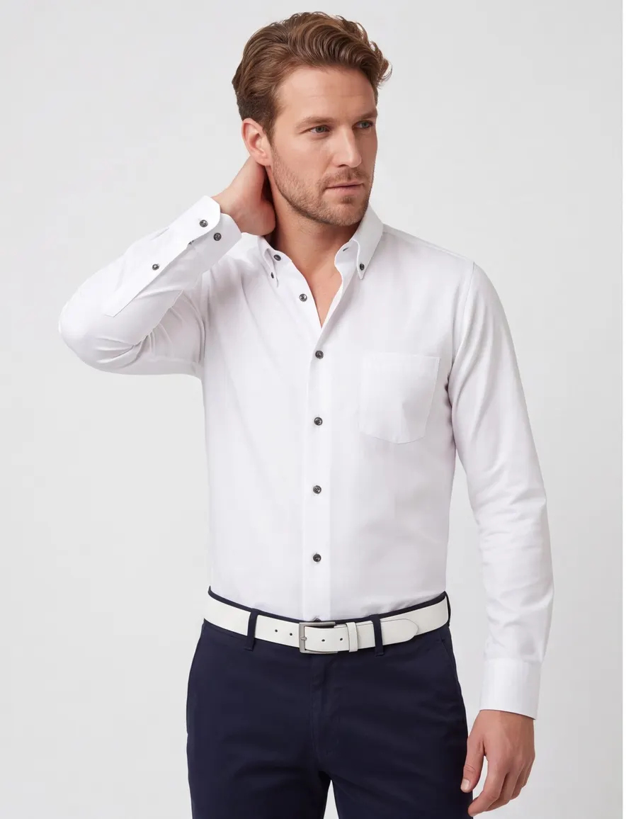 Strijkvrij overhemd Ledub Modern Fit wit