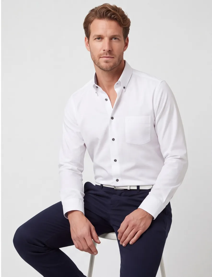 Strijkvrij overhemd Ledub Modern Fit wit