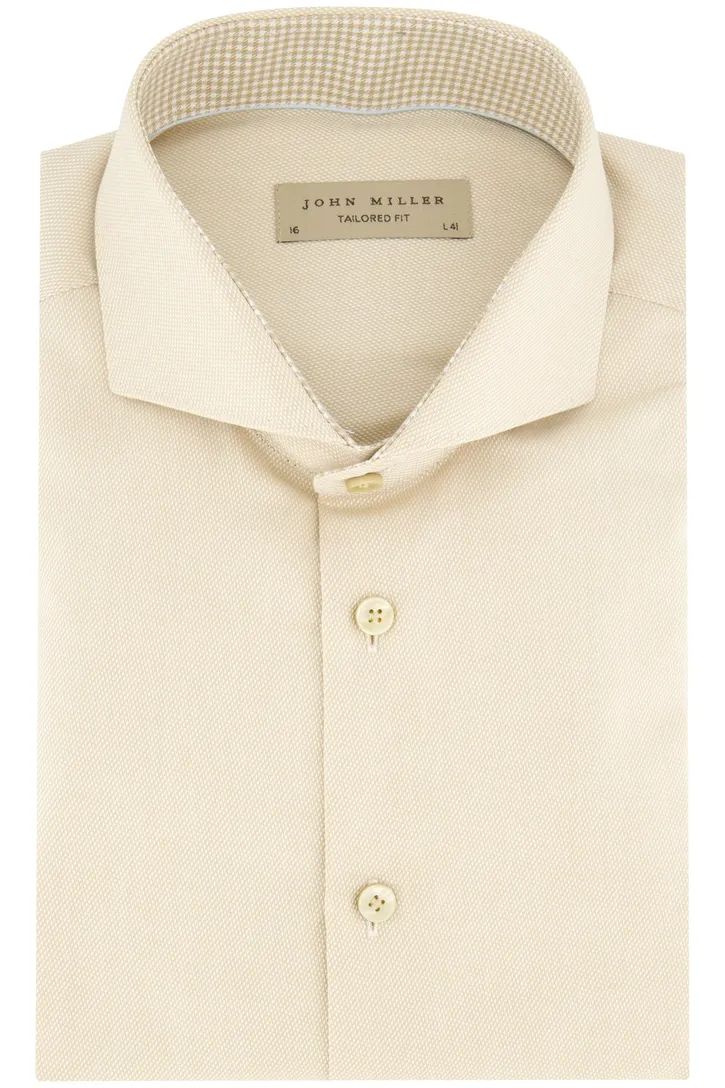 Mouwlengte 7 overhemd John Miller Tailored Fit beige geprint