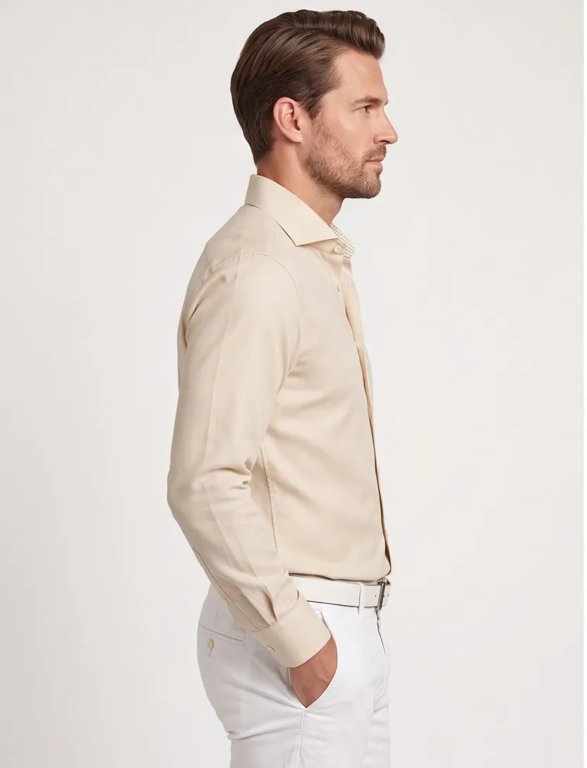 Mouwlengte 7 overhemd John Miller Tailored Fit beige geprint