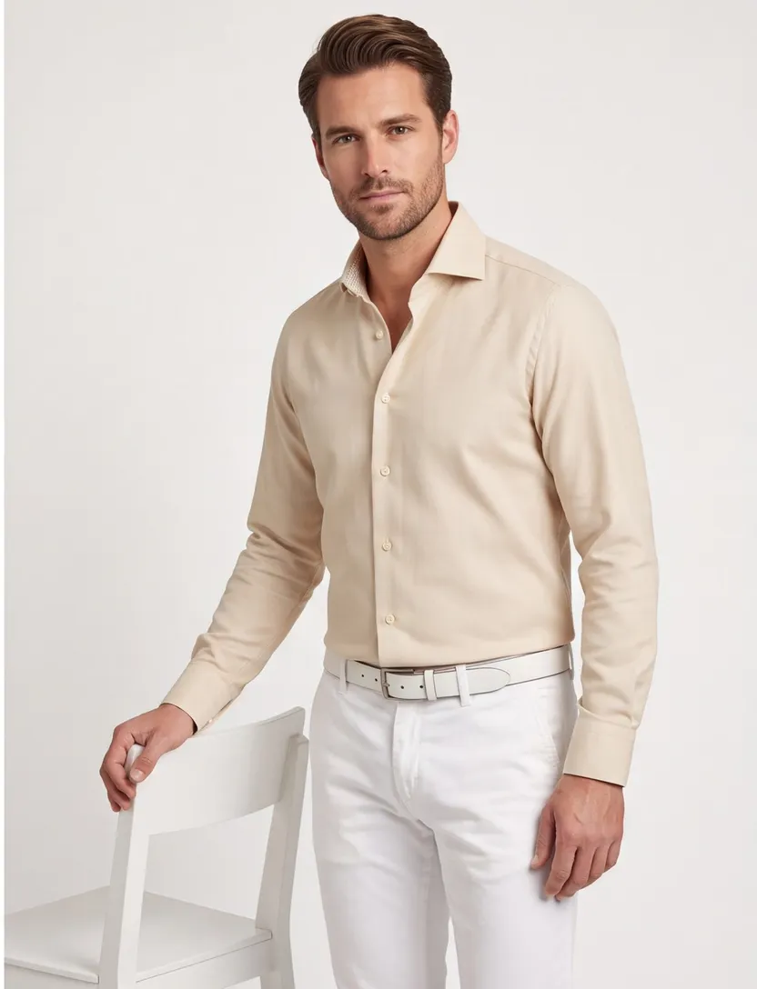 Mouwlengte 7 overhemd John Miller Tailored Fit beige geprint