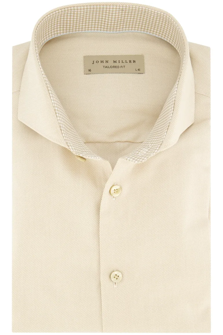 John Miller overhemd mouwlengte 7 normale fit beige geprint