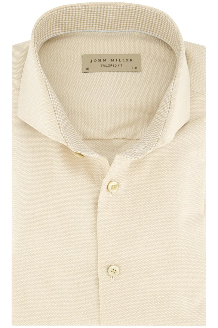 Mouwlengte 7 overhemd John Miller Tailored Fit beige geprint