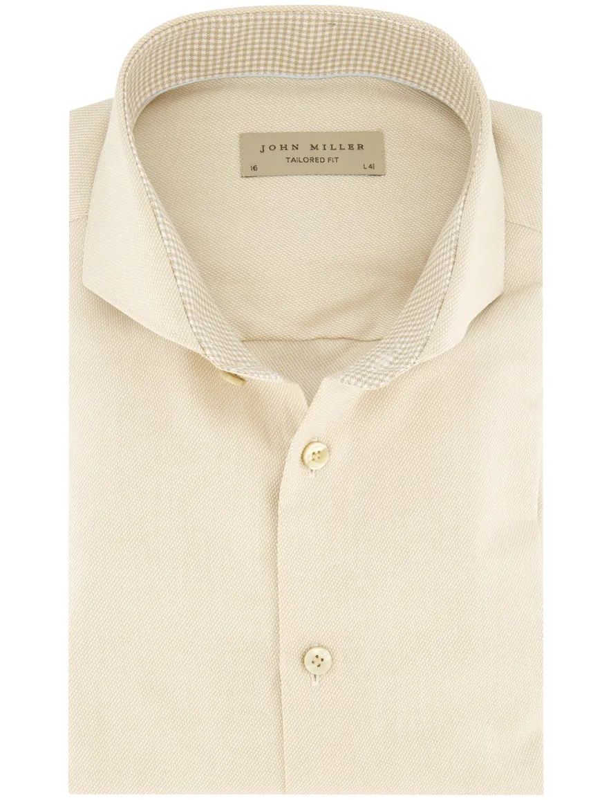 overhemd mouwlengte 7 John Miller Tailored Fit New beige geprint katoen normale fit