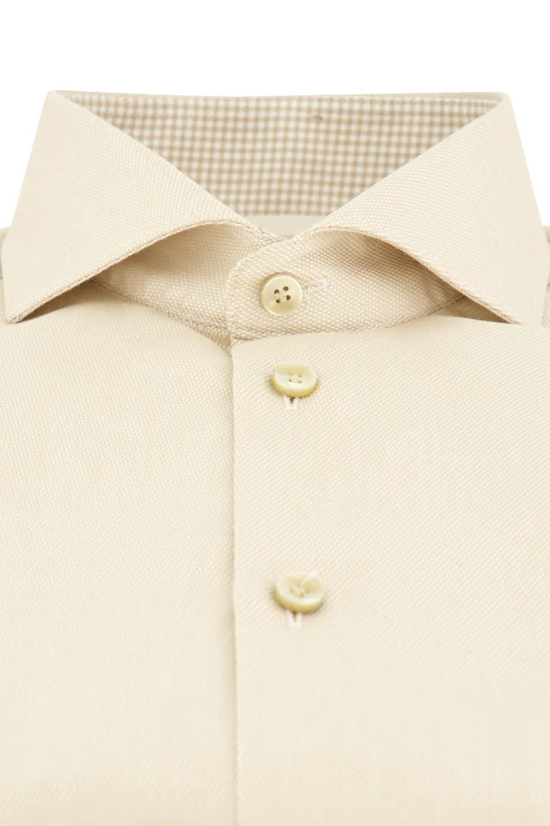 overhemd mouwlengte 7 John Miller Tailored Fit New beige geprint katoen normale fit