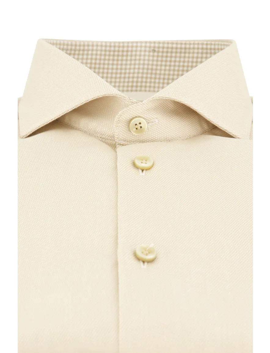 overhemd mouwlengte 7 John Miller Tailored Fit New beige geprint katoen normale fit