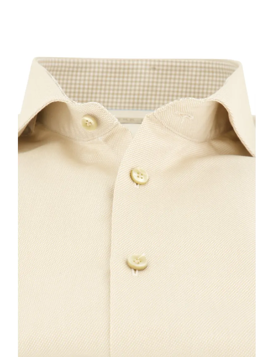 overhemd mouwlengte 7 John Miller Tailored Fit New beige geprint katoen normale fit