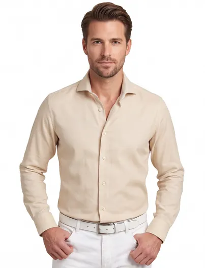 John Miller Mouwlengte 7 overhemd John Miller Tailored Fit beige geprint
