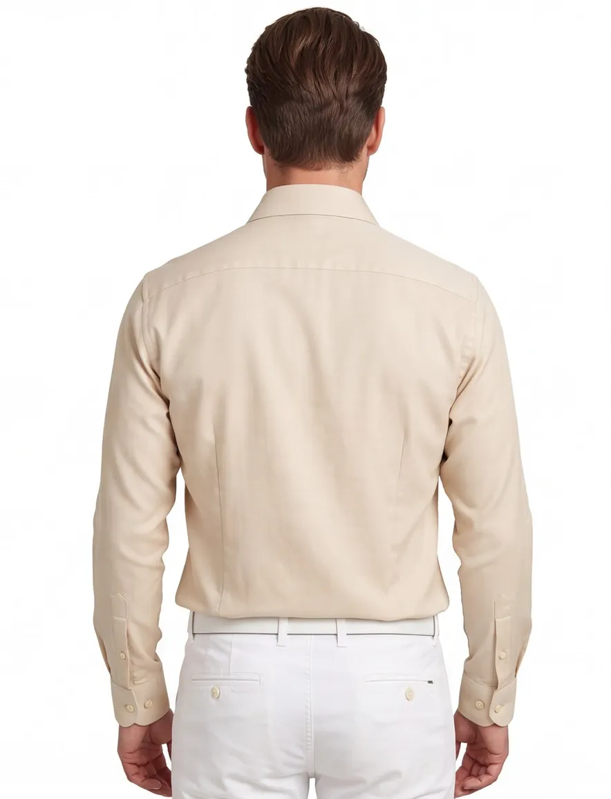 overhemd mouwlengte 7 John Miller Tailored Fit New beige geprint katoen normale fit