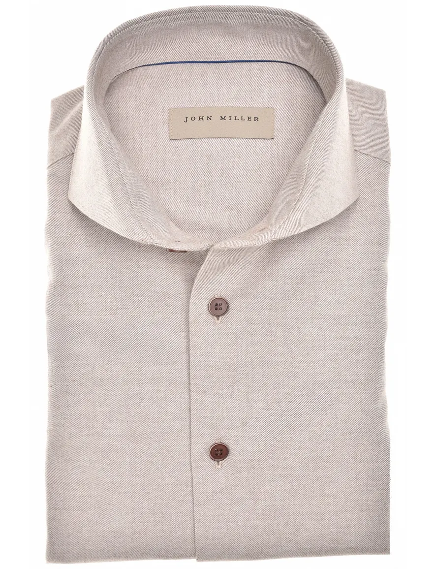 overhemd mouwlengte 7 John Miller Tailored Fit New beige effen katoen normale fit