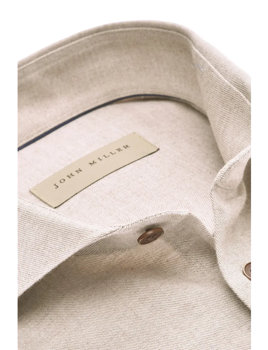 overhemd mouwlengte 7 John Miller Tailored Fit New beige effen katoen normale fit