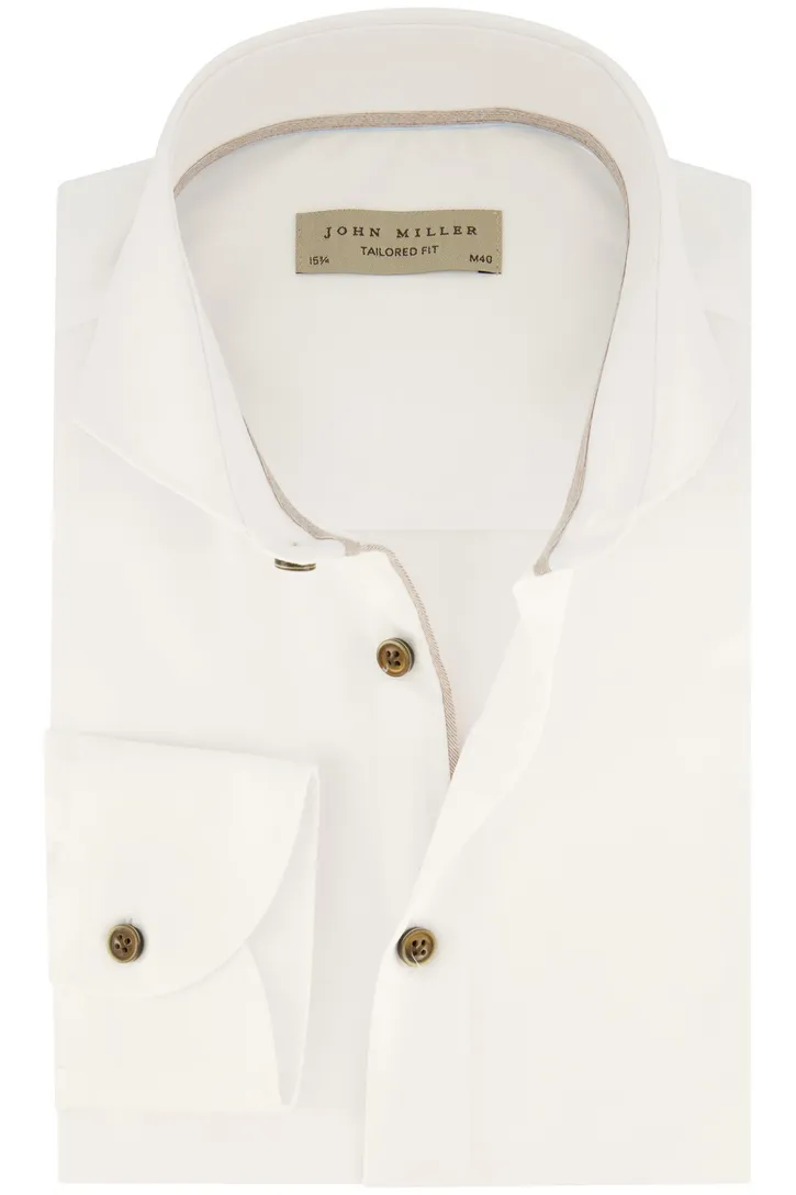 John Miller strijkvrij overhemd mouwlengte 7 wit effen Tailored Fit