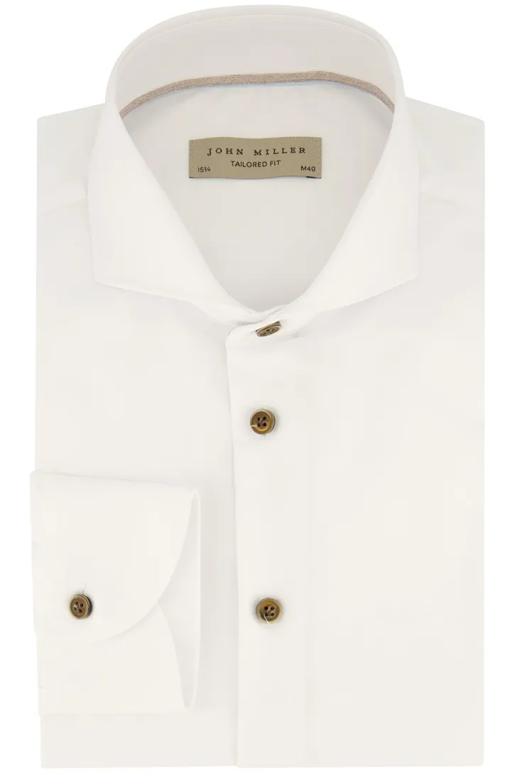 John Miller strijkvrij overhemd mouwlengte 7 wit effen Tailored Fit