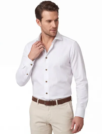 John Miller John Miller overhemd mouwlengte 7 Tailored Fit wit effen
