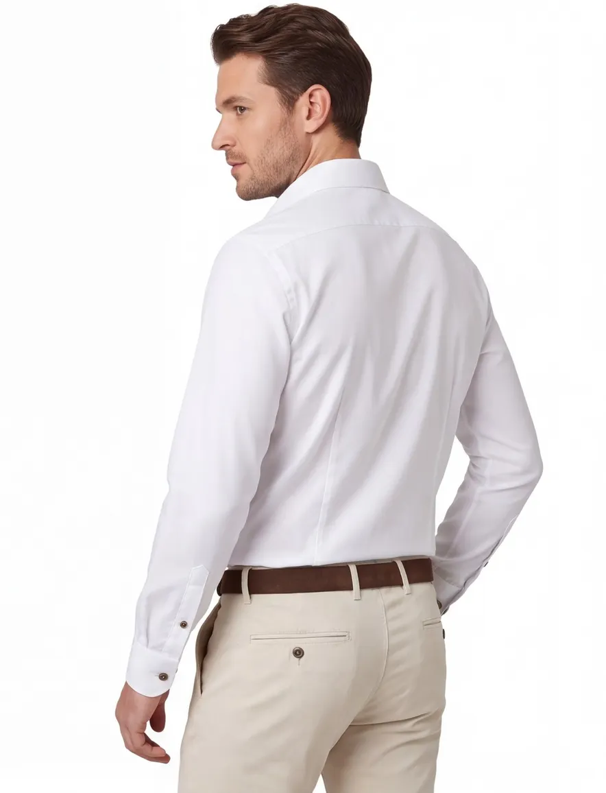 John Miller overhemd mouwlengte 7 Tailored Fit wit effen