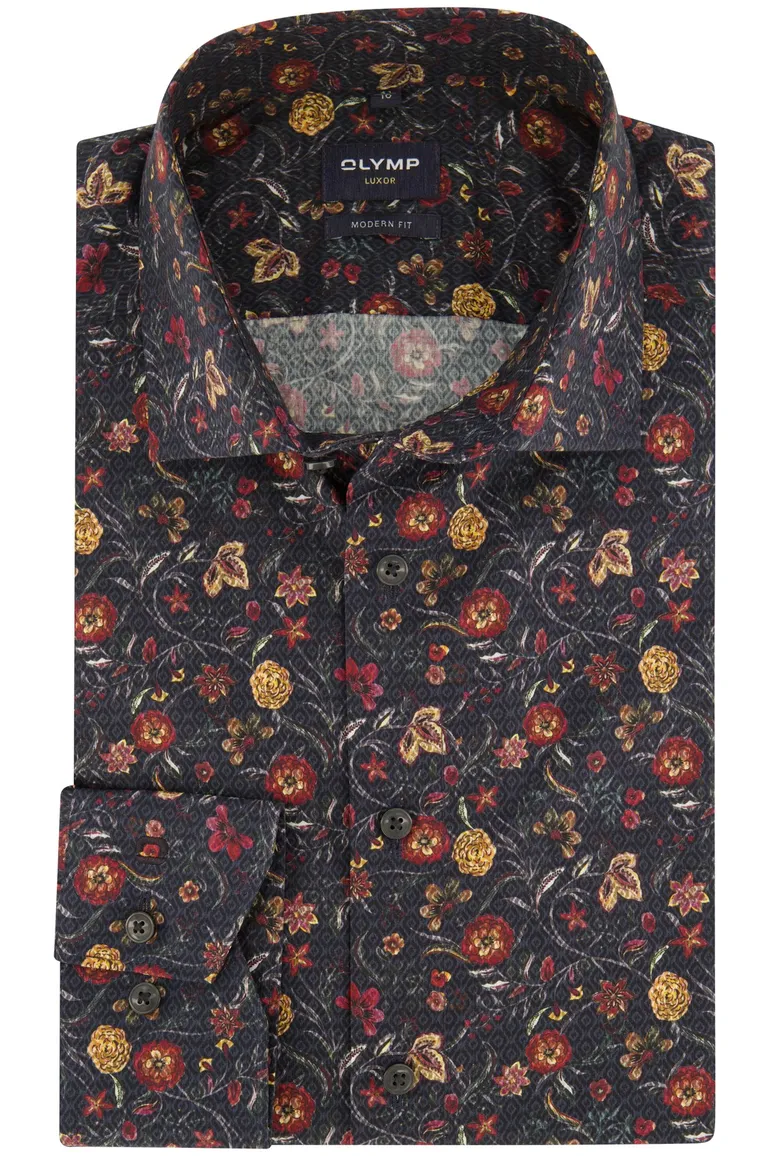 Olymp Luxor overhemd zwart geprint Modern fit