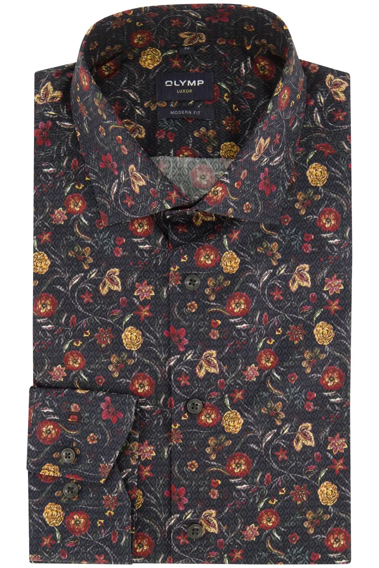Olymp Luxor overhemd zwart geprint Modern fit