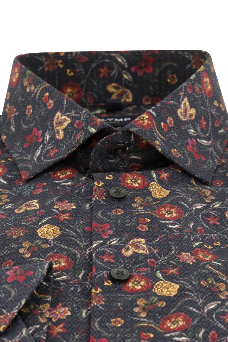 Olymp Luxor overhemd zwart geprint Modern fit