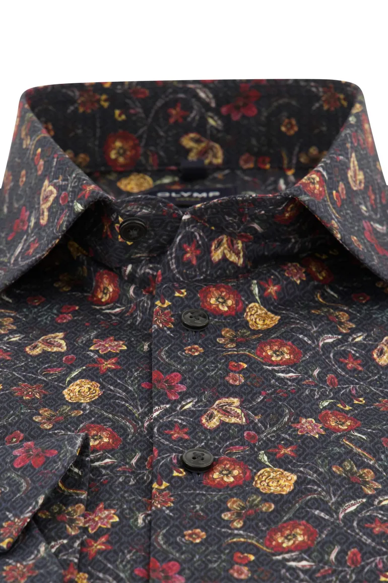 Olymp Luxor overhemd zwart geprint Modern fit