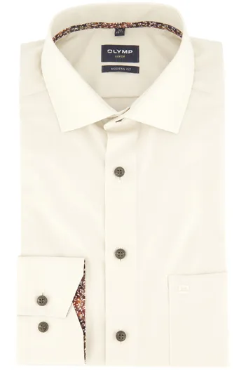 Olymp Olymp overhemd beige modern fit strijkvrij
