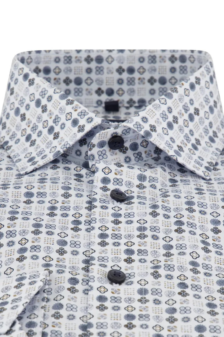 Olymp overhemd Luxor blauw geprint Modern Fit strijkvrij