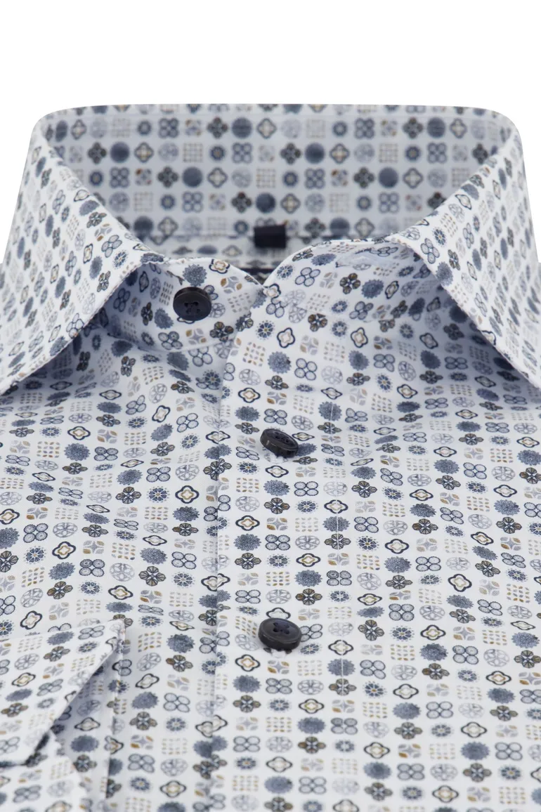 Olymp overhemd Luxor blauw geprint Modern Fit strijkvrij