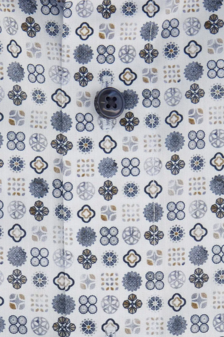 Olymp overhemd Luxor blauw geprint Modern Fit strijkvrij