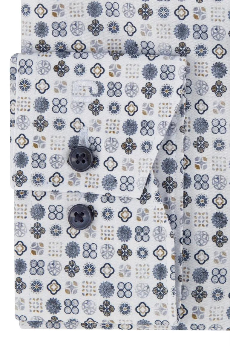 Olymp overhemd Luxor blauw geprint Modern Fit strijkvrij