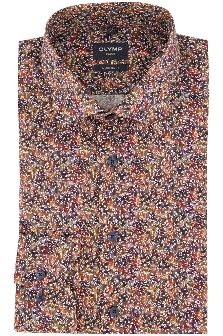 Olymp overhemd rood geprint modern fit