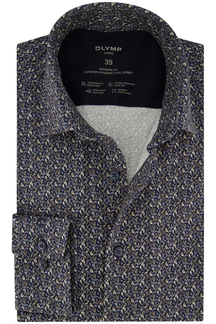 Navy geprint Olymp Luxor Modern Fit overhemd