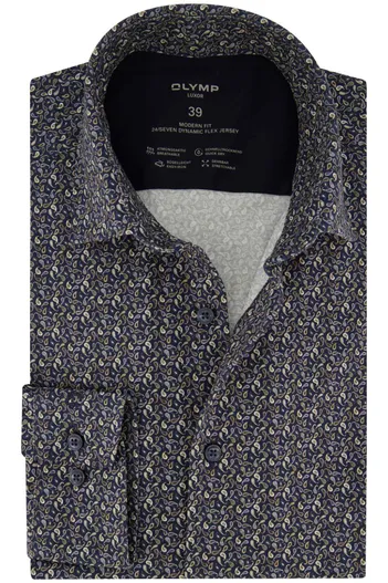 Olymp Olymp Modern Fit overhemd donkerblauw met print
