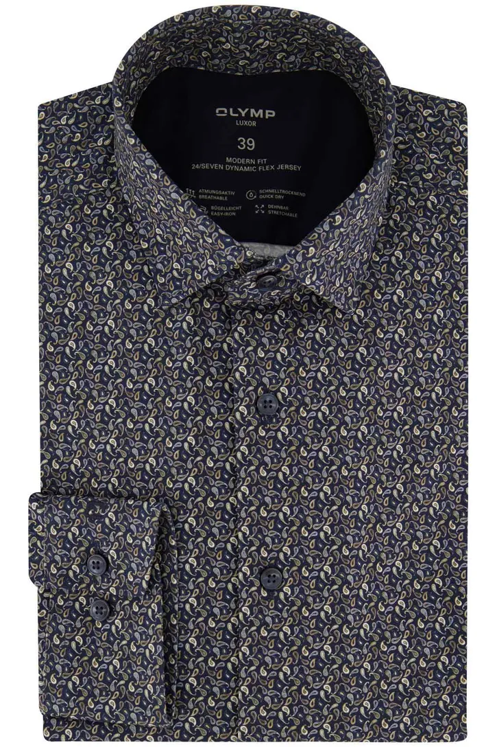 Navy geprint Olymp Luxor Modern Fit overhemd