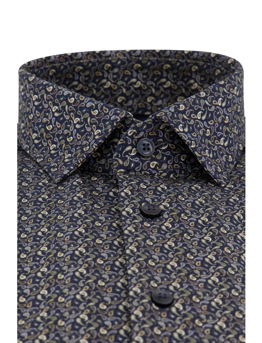 Olymp Modern Fit overhemd donkerblauw met print