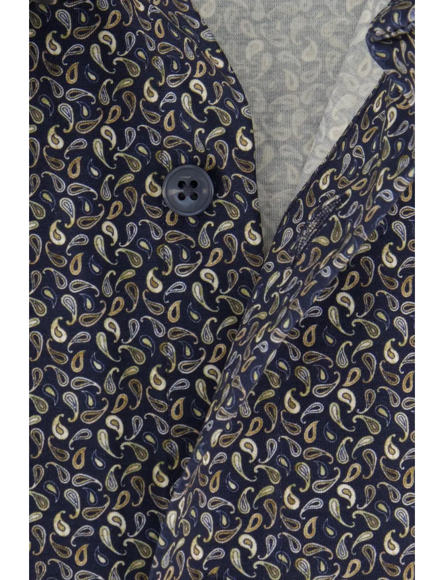 Olymp Modern Fit overhemd donkerblauw met print