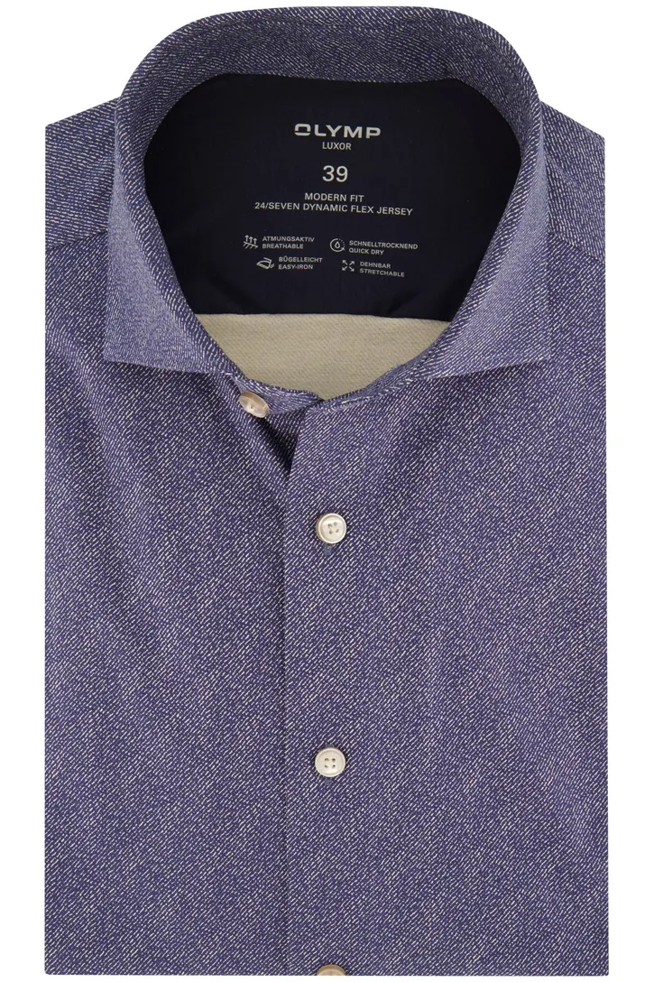 Overhemd Olymp blauw geprint wide spread boord