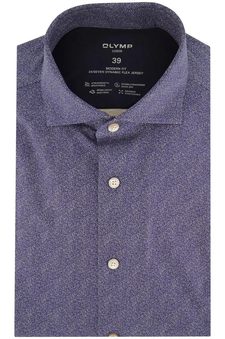 Overhemd Olymp blauw geprint wide spread boord