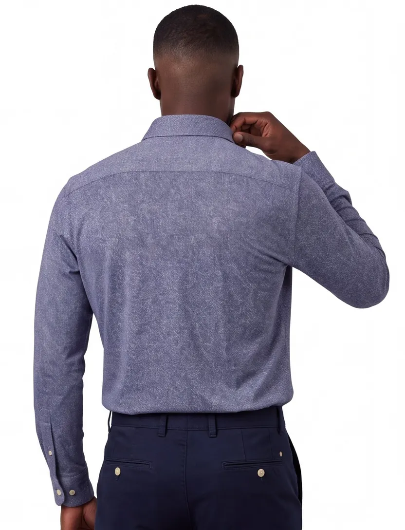 Overhemd Olymp blauw geprint wide spread boord
