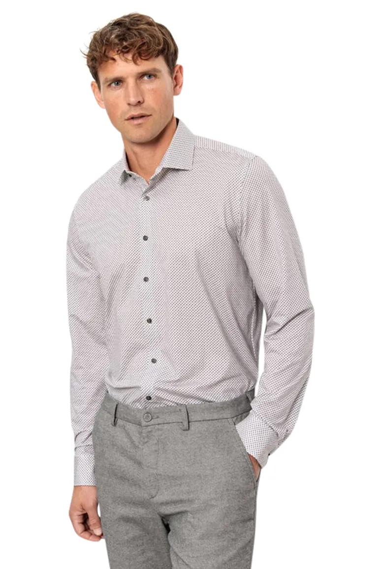 Olymp overhemd beige geprint extra slanke fit