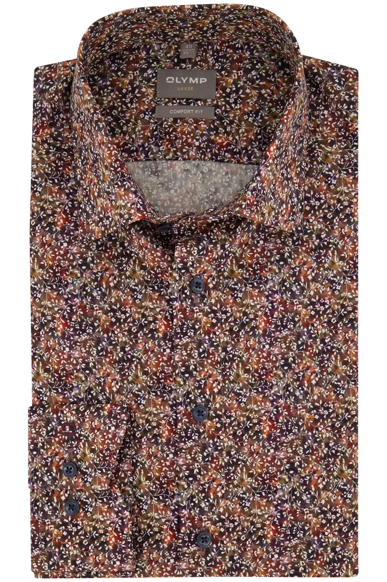 Olymp overhemd herfstkleuren geprint Luxor Comfort Fit