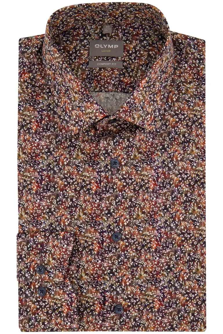 Olymp overhemd herfstkleuren geprint Luxor Comfort Fit strijkvrij