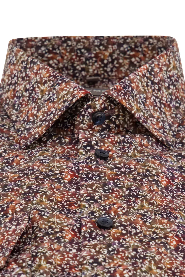 Olymp overhemd herfstkleuren geprint Luxor Comfort Fit strijkvrij