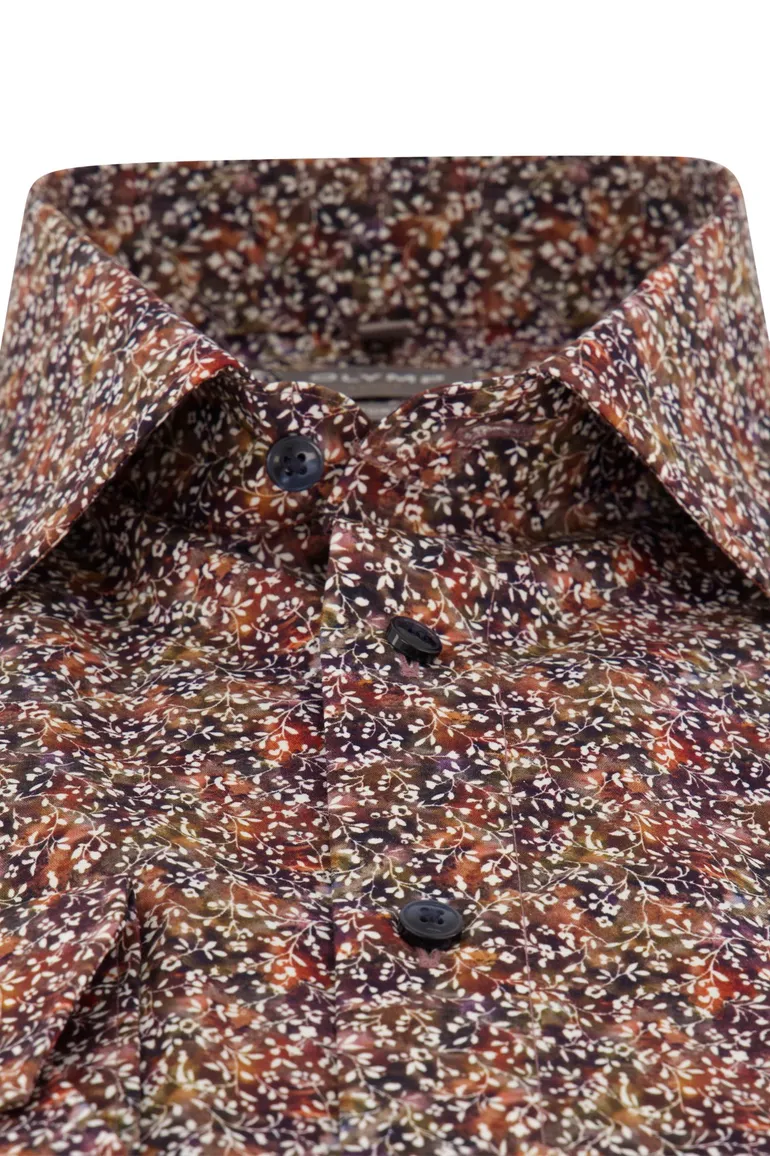 Olymp overhemd herfstkleuren geprint Luxor Comfort Fit strijkvrij